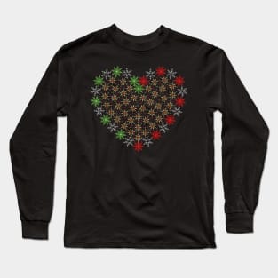 Red and green snowflakes fancy hearts Long Sleeve T-Shirt